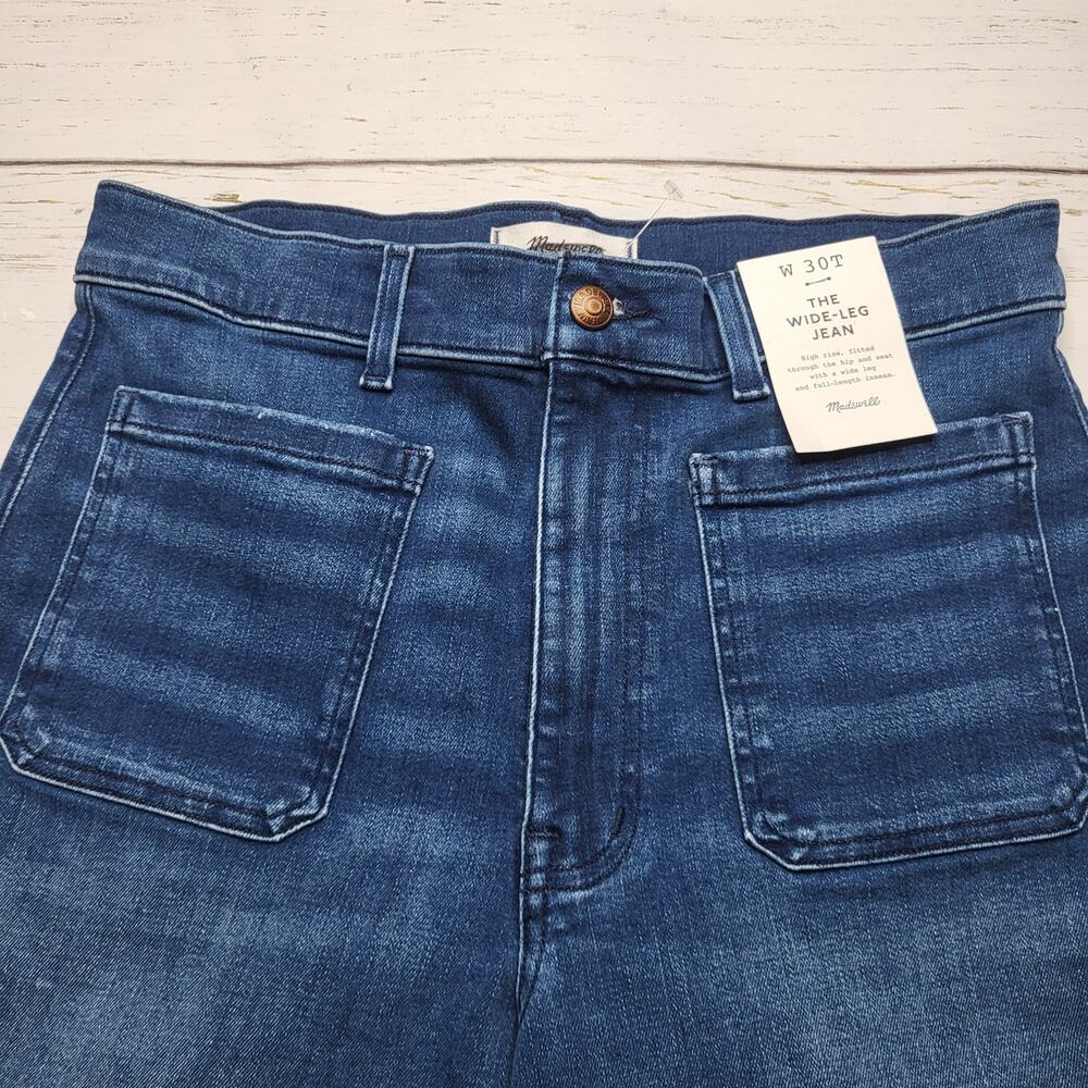 Madewell Tall Emmy Wide Leg Jeans Patch Pockets Super Stretch Medium Wash 30T - Picture 5 of 12